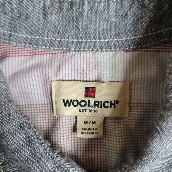 Woolrich Shirt Mens M Gray Short Sleeve Button Up Chest Pockets Cotton Casual - Picture 11 of 14